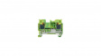 RND 205-01386 Din-Rail Terminal Block, Ground, 2 Positions, Push-In, Green, 0.14 ... 2.5mm2