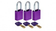 150348 [3 шт] SafeKey Padlock with Steel Shackle, Keyed Alike, Aluminium, Purple, Pack of 3 pi