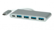 14025045 USB Hub, USB 3.1, USB C Plug, Silver, 5x USB A Socket/USB C Socket - USB C Plug