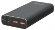 1700-0113 Powerbank, 3A, 20Ah, USB-C/2x USB-A Socket, Black