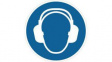 RND 605-00162 Ear Protection Sign, Mandatory Action, Round, White on Blue, Plastic, 1pcs