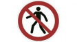 RND 605-00166 No Pedestrians Sign, Prohibition Sign, Round, Black on White/Red, Plastic, 1pcs