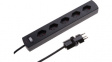 114973 Outlet strip with switch & clip-clap, 5xJ (T13), Black