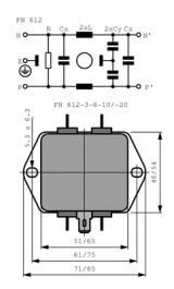 FN612-6/06, Сетевой фильтр, 1-фазный 6 A 250 VAC, Schaffner