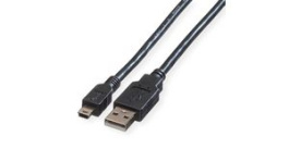 11.02.8719, Cable USB-A Plug - USB Mini-B 5-Pin Plug 1.8m Black, Roline