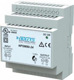 NPSM80-24, Power Supply 1Ph, 80W\In: 120-240Vac, Out: 24Vdc/3.3A, NEXTYS