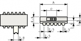 ASE-62-RL04, Ползунковые переключатели вкл.-вкл. 6P, TE connectivity