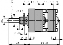 04-1344, Поворотные галетные переключатели 3P4Pos, ELMA