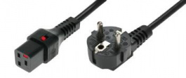 EL262S, IEC LOCK C19 to R/A Schuko plug, H05VV-F 3 x 1.5mm2, 2m, Black, Scolmore