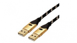 11.02.8912, Cable USB-A Plug - USB-A Plug 1.8m USB 2.0 Black / Gold, Roline