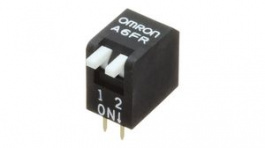 A6FR-2104, Piano DIP Switch Long Lever 2 Positions 2.54mm PCB Pins, Omron