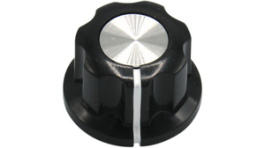 RND 210-00284, Plastic Round Knob with Aluminium Cap, black / aluminium, 6.4 mm, RND Components
