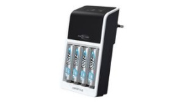 1001-0094-01, 4-Slot Battery Charger + 4x AA Batteries, Comfort Plus, NiMH/NiCd, AA/AAA/9V E, Ansmann