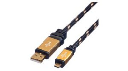 11.02.8825, Cable USB-A Plug - USB Micro-B Plug 800mm USB 2.0 Black / Gold, Roline