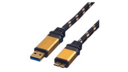 11.02.8878, Cable USB-A Plug - USB Micro-B Plug 800mm USB 3.0 Black / Gold, Roline