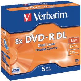 43596, DVD-R DL 8.5 GB 5x jewel cases, Verbatim