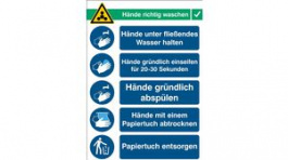 RND 605-00218, Hand Wash Instructions, Safety Sign, German, 262x371mm, 1pcs, Brady