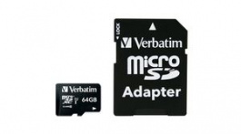 44084, Memory Card, 64GB, microSDHC, 90MB/s, 10MB/s, Verbatim