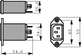 1-6609001-0, Разъем с сетевым фильтром 10 A 250 VAC, TE connectivity