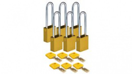 150345 [6 шт], SafeKey Padlock with Steel Shackle, Keyed Different, Aluminium, Yellow, Pack of, Brady