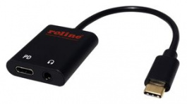 12.03.3222, Converter Cable USB C Plug - 3.5 mm Jack Socket/USB C Socket 130mm Black, Roline