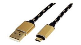 11.02.8819, Cable USB-A Plug - USB Micro-B Plug 800mm USB 2.0 Black / Gold, Roline