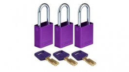 150348 [3 шт], SafeKey Padlock with Steel Shackle, Keyed Alike, Aluminium, Purple, Pack of 3 pi, Brady