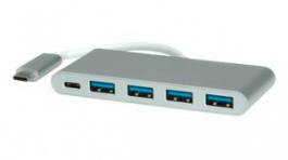 14025045, USB Hub, USB 3.1, USB C Plug, Silver, 5x USB A Socket/USB C Socket - USB C Plug, Roline