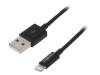 UA0182 Кабель; USB 2.0; вилка USB A, вилка Apple Lightning; 1м; черный