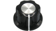 RND 210-00284 Plastic Round Knob with Aluminium Cap, black / aluminium, 6.4 mm