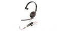 207587-201 USB-C Headset, Blackwire 5200, Mono, On-Ear, 8kHz, USB/Stereo Jack Plug 3.5 mm, Black / Red