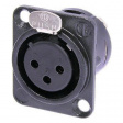 NC3FD-L-B-1 XLR Panel-mount female receptacle 3 Poles DL Soldering Connection Black