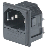 PF0011/15/63, Plug C14 Faston 6.3 x 0.8 mm 10 A/250 VAC Black Snap-In L + N + PE, Bulgin