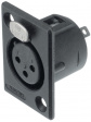 NC3FP-B-1 XLR Panel-mount female receptacle 3 Poles P Soldering Connection Black