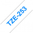TZE-253 Этикеточная лента 24 mm синий на белом