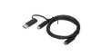 4X90U90618 Cable USB-A Plug/USB-C Plug/USB-C Socket - USB-C Plug 1m USB 3.1 Black