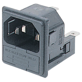 PF0033/15/63, Plug C14 Faston 6.3 x 0.8 mm 10 A/250 VAC Black Snap-In L + N + PE, Bulgin