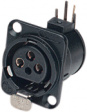 NC3FD-H-B XLR Panel-mount female receptacle, 3 Poles D Horizontal/PCB Mounting Black