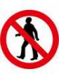 RND 605-00160 No Pedestrians Sign, Prohibition Sign, Round, Black on White/Red, Plastic, 1pcs