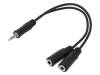 CA1046, Кабель; Jack 3,5 мм гнездо x2,вилка Jack 3,5мм; черный; 0,2м, LOGILINK