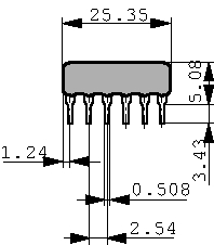 4610X-102-471LF, Резисторная сборка: Y; 470Ом; Кол-во резисторов:5; THT; 0,3Вт; ±2%, Bourns
