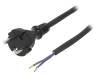 W-97255 Кабель; вилка CEE 7/17 (C),провода; 2м; черный; резина; 2x1мм2