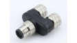 1200680139 Circular Metric Connectors Micro-Change (M12) Solid Body Splitter, 1 x 4-Pole Male to 2 x 4-Pole Females, Black Overmold