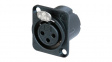 NC3FD-LX-B XLR Panel-mount female receptacle, 3 Poles DLX Soldering Connection Black