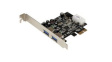 PEXUSB3S25 PCI Express USB-A Card Adapter with LP4 Power, 2x USB 3.0, PCI-E x1