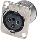NC3FD-V, XLR Panel-mount female receptacle, 3 Poles D Vertical/PCB Mounting Nickel - Plat, Neutrik