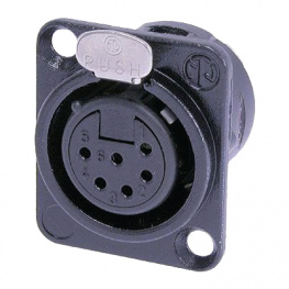 NC6FD-L-B-1, XLR Panel-mount female receptacle 6 Poles DL Soldering Connection Black, Neutrik
