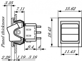3A14-BFSTSE22, Rocker switch black 1P, Eledis