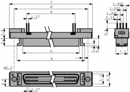 10220-6212PL, MDR socket 20 Female Solder PCB THT/Straight, 3M