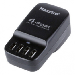 MX-4U, Адаптер AC/USB 230 V с четырьмя USB-портами черный, Maxxtro